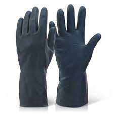 Heavy Duty Rubber Black Gloves  Flock Lined