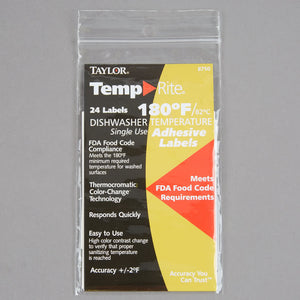 TempRite Single Use Dishwasher 180 Degrees F Test Label - 24/Pack