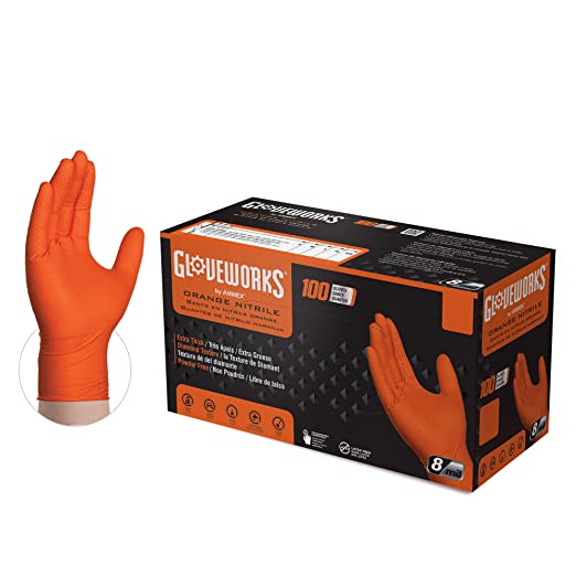 Orange Nitrile Industrial Latex Free Disposable Gloves  100/box