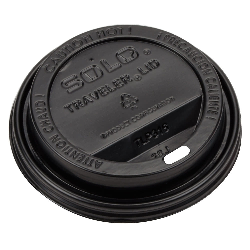 Dart Solo TLB316-0004 Traveler Black Dome Hot Cup Lid with Sip Hole - 1000/Case